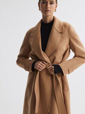 Sandro Paris Camel Mohair Coat Belted Designer Coat